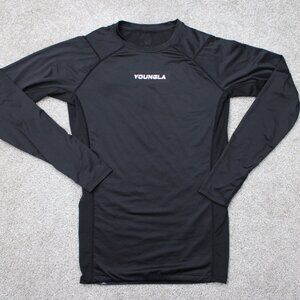 YoungLA Shirt Mens Medium Black Flex Fit Compression Long Sleeve Workout Gym